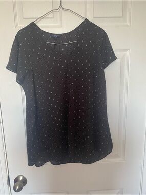 Denver Hayes Black Dash Print V-Neck Short Sleeve Blouse Top XL